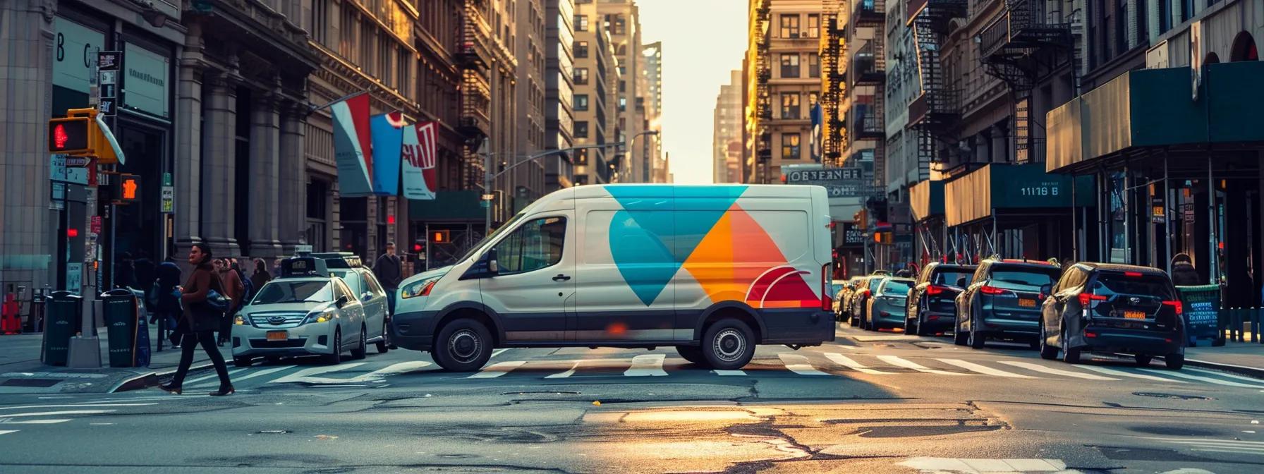a contractor's van with vibrant local seo advertisements parked in a bustling city street, showcasing the importance of local search marketing for businesses.