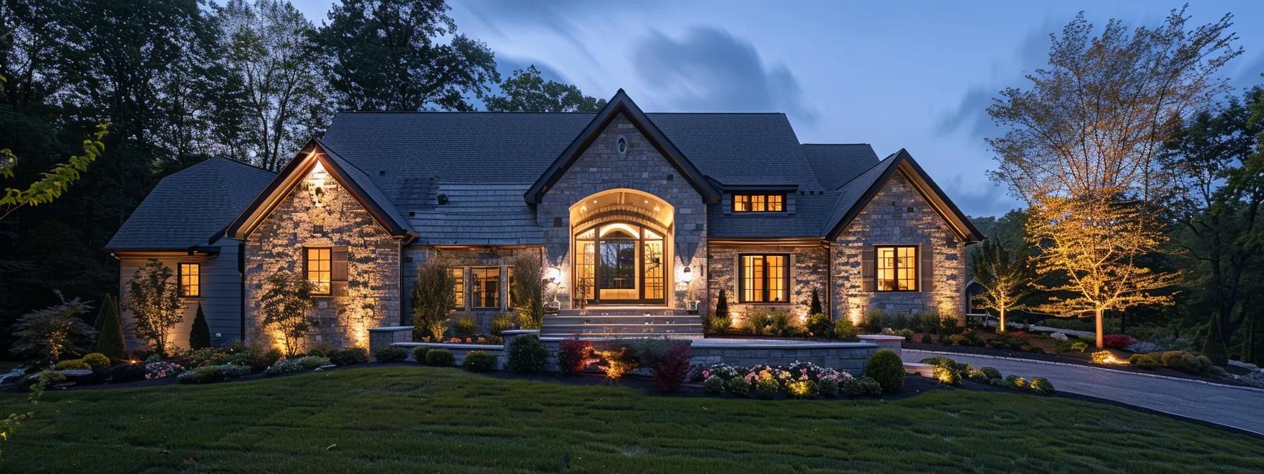 a stunning, high-resolution image of a beautifully renovated home exterior, showcasing vibrant colors and expert craftsmanship, illuminated by soft evening light to highlight the transformation and professionalism of the contracting team.